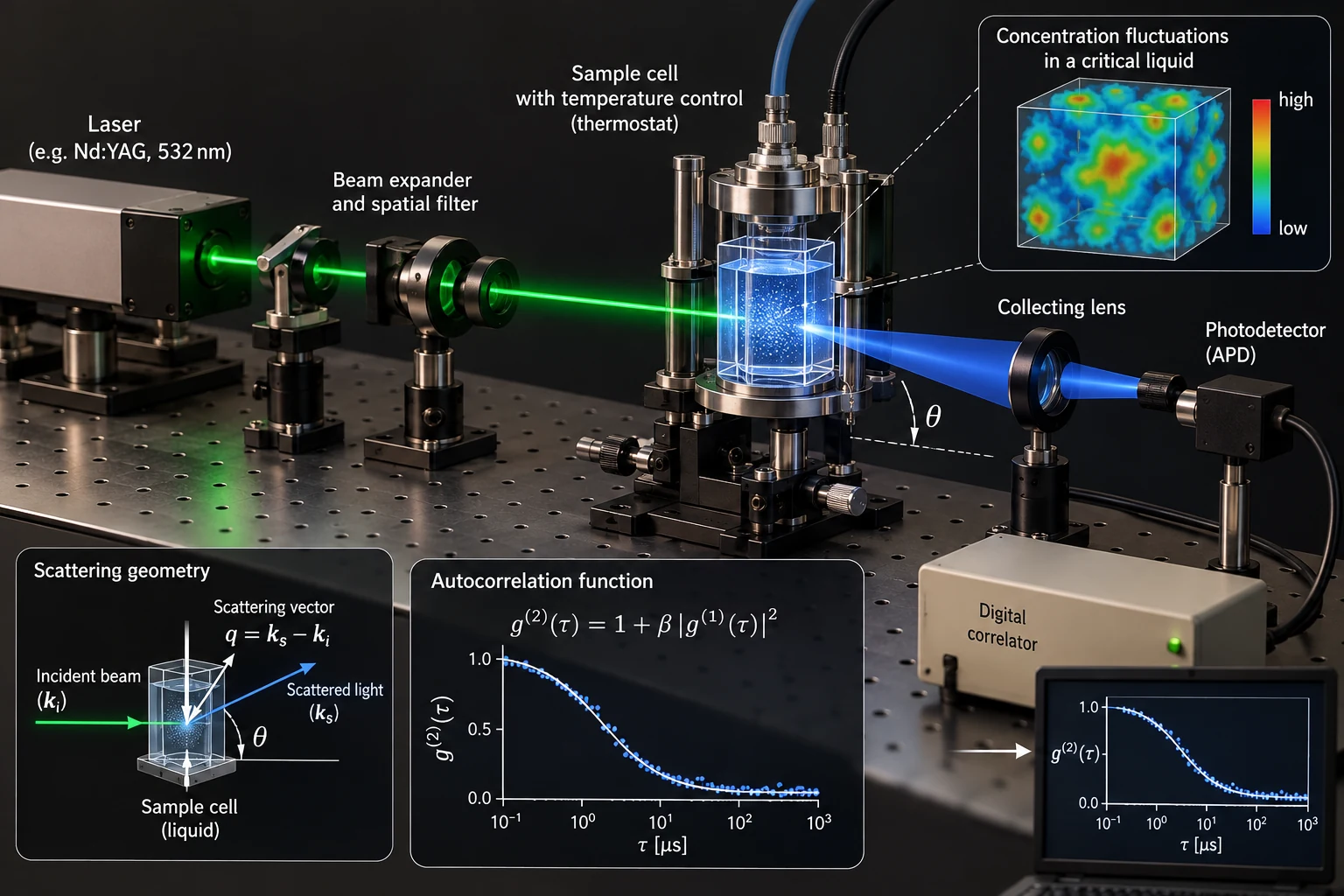 Conceptual illustration of the experimental principle of dynamic light scattering