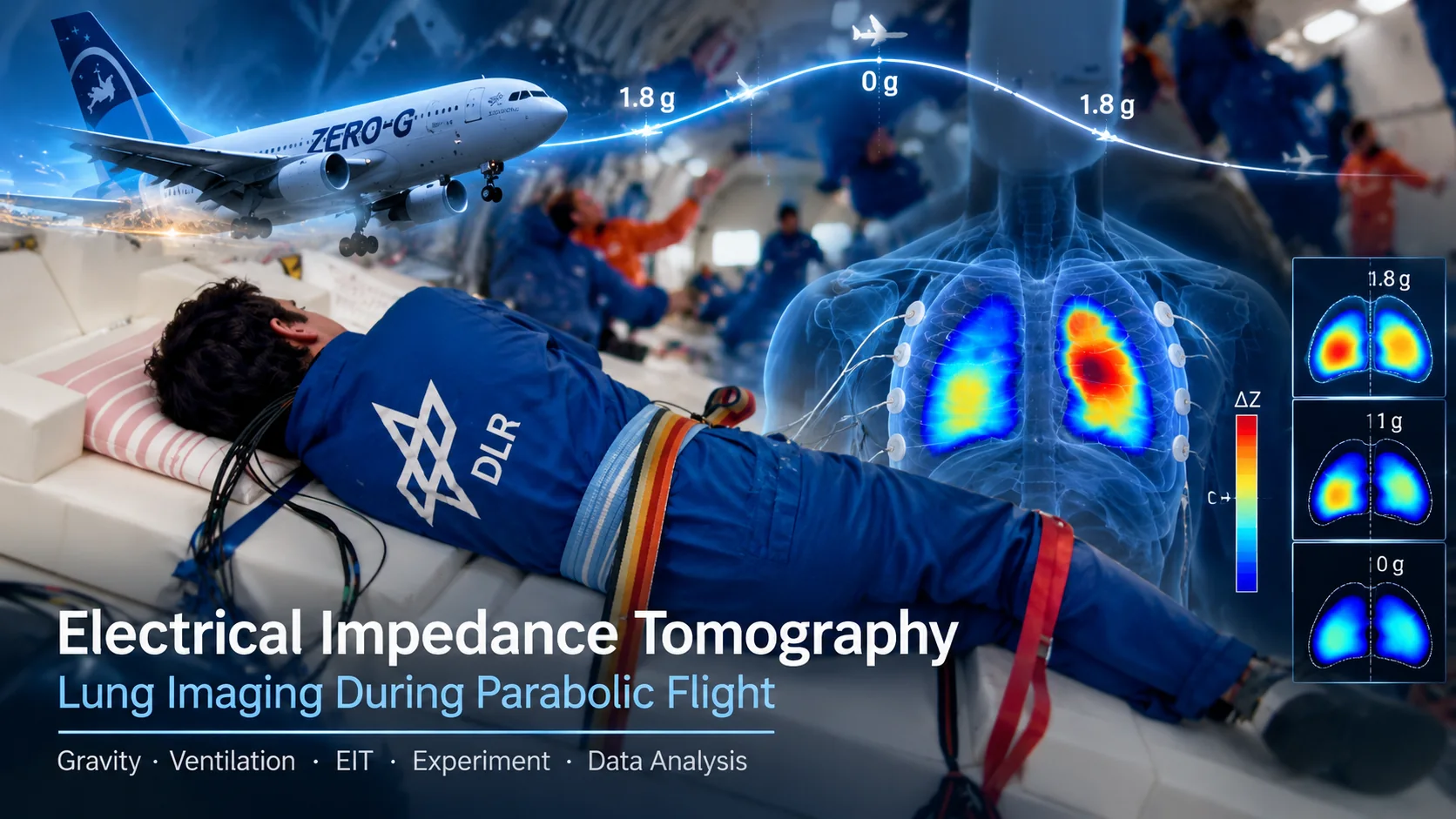 Conceptual illustration combining parabolic flight, electrode measurements and lung impedance imaging