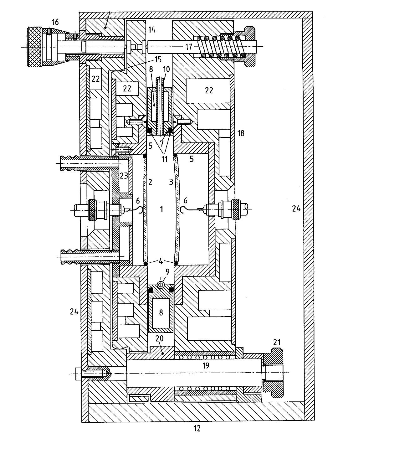 Technical cross-sectional drawing of the plan-concave ultrasonic resonator used at the Third Physical Institute of Georg-August University Göttingen