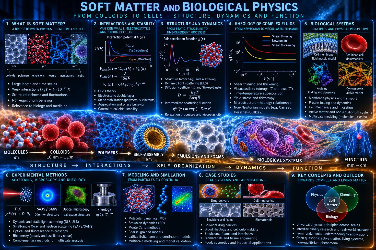 Soft matter and biological physics from molecular interactions and colloids to cells and biological function